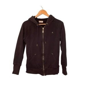 Danskin Fleece Lined Zip-Up Hoodie Sweatshirt Black Knit M